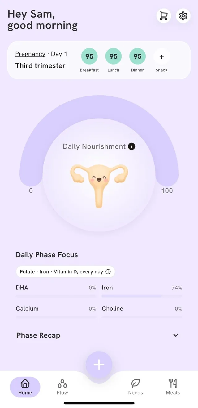 Nourimi home screen in the third trimester of pregnancy
